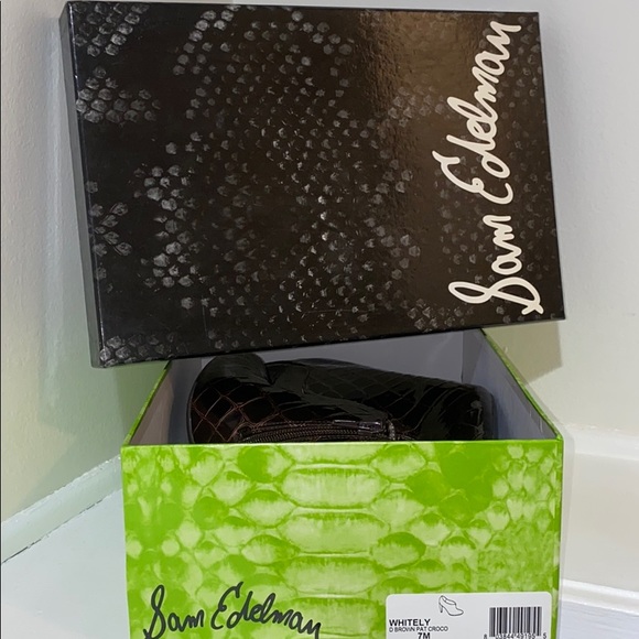 Sam Edelman Brown Patent Crocodile Heeled Booties - Picture 9 of 10